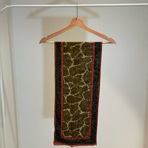 Elegant Olive and Red Wool Scarf